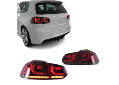 R20 išvaizdos LED Galiniai Žibintai su Dinaminiais posūkiais, komplektas skirtas VW Golf MK6 (08-13)