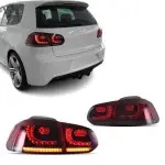 R20 išvaizdos LED Galiniai Žibintai su Dinaminiais posūkiais, komplektas skirtas VW Golf MK6 (08-13)