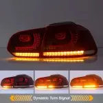 R20 išvaizdos LED Galiniai Žibintai su Dinaminiais posūkiais, komplektas skirtas VW Golf MK6 (08-13)