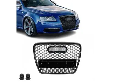 RS išvaizdos Priekinės Grotelės skirtos Audi A6 / S6 C6 (04-11), juodos blizgios
