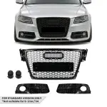 RS išvaizdos Priekinės + Priešrūkinių Grotelės skirtos Audi A4 B8 (08-12) standartinei versijai, juodos blizgios