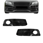 RS-style Fog Light Grille, Covers for Audi A4 B8 (08-12) with standard bumper, glossy black
