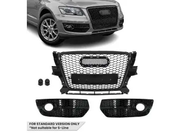 RS išvaizdos Priekinės + Priešrūkinių Grotelės skirtos Audi Q5 8R pre-facelift (09-12) standartinei versijai, juodos blizgios