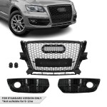 RS išvaizdos Priekinės + Priešrūkinių Grotelės skirtos Audi Q5 8R pre-facelift (09-12) standartinei versijai, juodos blizgios