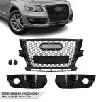 RS išvaizdos Priekinės + Priešrūkinių Grotelės skirtos Audi Q5 8R pre-facelift (09-12) standartinei versijai, juodos blizgios