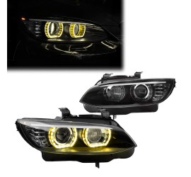 DTM style Xenon Headlights set with Yellow LED Angel...