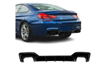 WR Difuzorius skirtas BMW F06 / F12 / F13 M-Pack galiniam bamperiui (su apvaliais 2x2 antgaliais), juodas blizgus