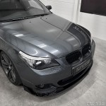HM-style Front Bumper Lip Spoiler for BMW E60 / E61 with M-Tech bumper, glossy black V2: EXTRA-STRONG VERSION