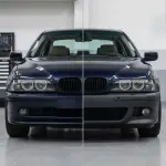 Priekinis M bamperis skirtas BMW E39, su PDC ir žibintų apiplovimų angomis, su skaidriais priešrūkiniais