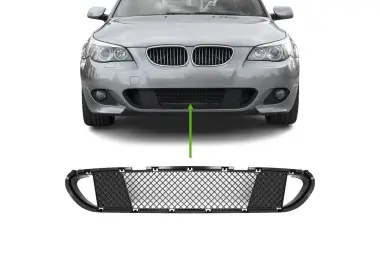 Centrinės Apatinės Grotelės + Dangteliai, komplektas skirtas BMW E60 / E61 su M-Tech / M-Pack bamperiu