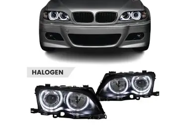 Priekiniai Žibintai su LED Angel Eyes, komplektas skirtas BMW E46 facelift (01-05) sedan / touring