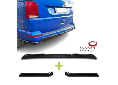 MX Galinio Bamperio Difuzorius + Spliteriai, komplektas skirtas VW T6 / T6.1 su vientisu bagažinės dangčiu, juodas blizgus
