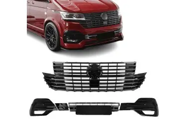 Priekinės Viršutinės + Apatinės Grotelės, komplektas skirtas VW T6.1 (19-24), juodos blizgios