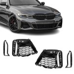 M340-style Front bumper Fog light delete Grille set for BMW G20 / G21 (18-22), glossy black
