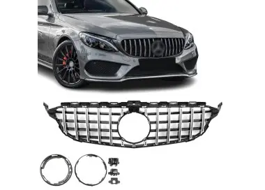 Panamericana GT išvaizdos Priekinės Grotelės, skirtos Mercedes W205 / S205 / C205 (14-21), chromuotos + juodos
