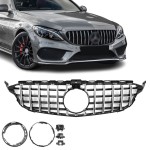 Panamericana GT išvaizdos Priekinės Grotelės, skirtos Mercedes W205 / S205 / C205 (14-21), chromuotos + juodos