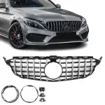 Panamericana GT išvaizdos Priekinės Grotelės, skirtos Mercedes W205 / S205 / C205 (14-21), chromuotos + juodos