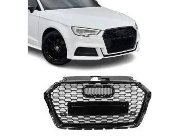 RS išvaizdos Priekinės Grotelės skirtos Audi A3 / S3 8V facelift (16-20) be distroniko, juodos blizgios