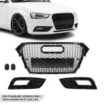 RS-style Front Central + Fog Light Grille set for Audi A4 B8.5 (12-15) standard version, glossy black