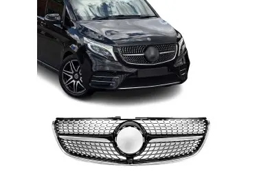 Diamond Priekinės Grotelės skirtos Mercedes V-Class W447 (14-19) pre-facelift, juodos + chromuotos