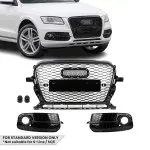 RS išvaizdos Priekinės + Priešrūkinių Grotelės skirtos Audi Q5 8R facelift (12-17) standartinei versijai, juodos blizgios