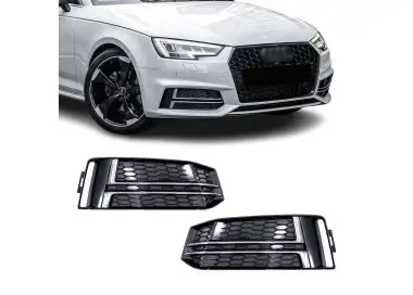 Priešrūkinių Grotelės / Dangteliai, komplektas skirtas Audi A4 B9 (15-19) S-Line, be distroniko, blizgios + chromuotos