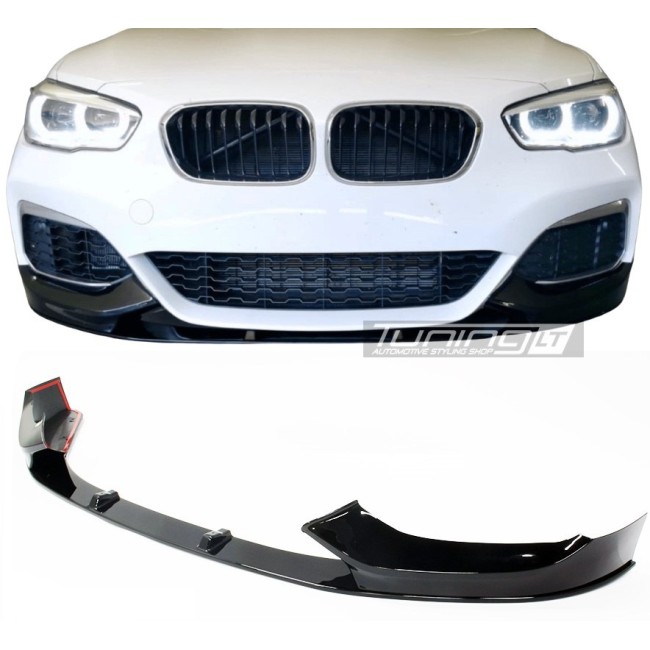 Performance front bumper lip spoiler for BMW F20 / F21 LCI M-Sport (15-19), glossy  black