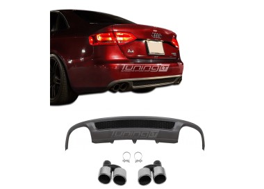 Rear bumper diffuser for Audi A4 B8 (08-12), 2x2 with quad exhaust tips
