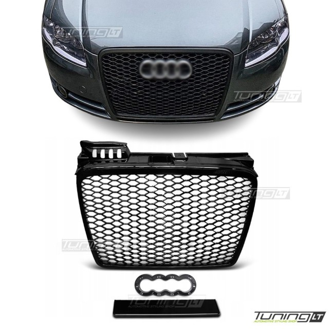 RS-style front grille for Audi A4 B7 (05-08), glossy black