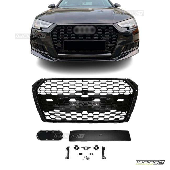 RS-style front grille for Audi A4 B9 (16-19), glossy black