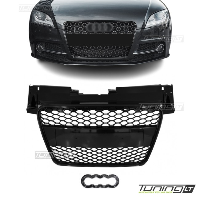 RS išvaizdos priekinės Grotelės skirtos Audi TT (06-14), juodos blizgios RS išvaizdos priekinės Grotelės skirtos Audi TT (06-14), juodos blizgios