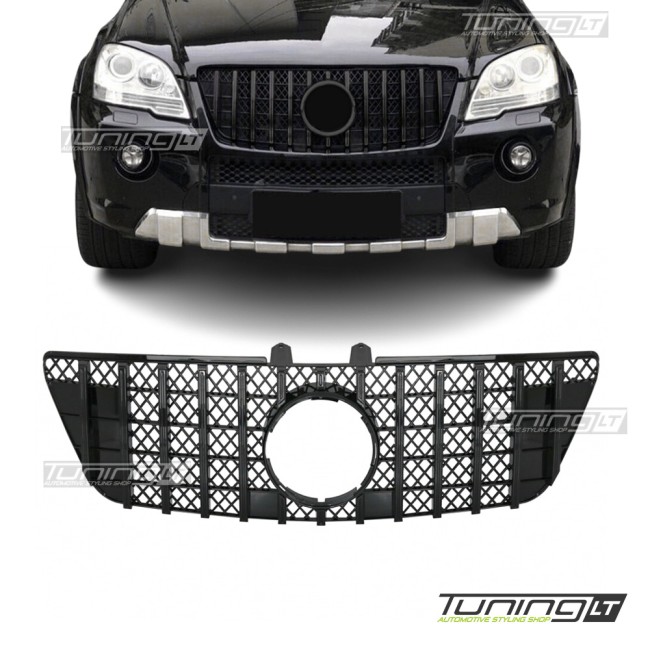 GT R Panamericana išvaizdos Priekinės Grotelės skirtos Mercedes ML W164 facelift (08-11), juodos blizgios