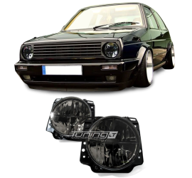 Headlights with crosses for VW Golf MK2 (84-91), smoked 