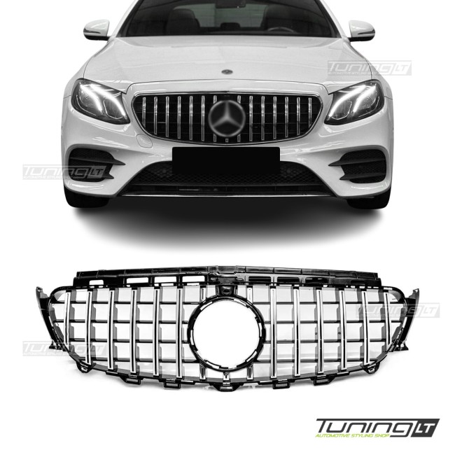 Priekinės Grotelės skirtos Mercedes W213 / S213 / C238 / A238, juodos + chromuotos Priekinės Grotelės skirtos Mercedes W213 / S213 / C238 / A238, juodos + chromuotos