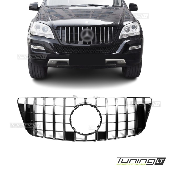 Priekinės grotelės style-GTR, skirtos Mercedes-Benz ML W164 (08-11), juodos + chromuotos Priekinės grotelės style-GTR, skirtos Mercedes-Benz ML W164 (08-11), juodos + chromuotos