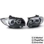 Priekiniai žibintai su geltonais angel eyes DEPO V1, komplektas skirtas BMW E81 / E82 / E87 / E88