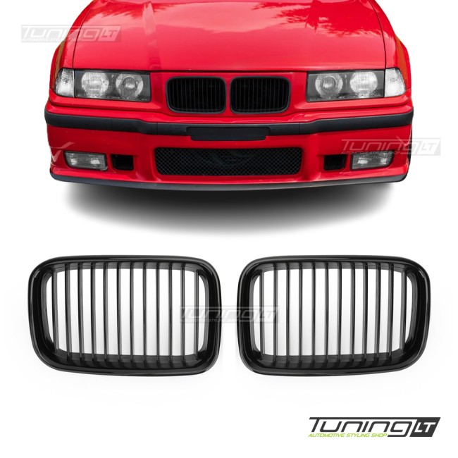 M3 išvaizdos Priekinės Grotelės skirtos BMW E36 pre-facelift (90-96), juodos blizgios