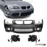 M3 išvaizdos priekinis bamperis, skirtas BMW E92 / E93 (06-10), su tamsintais priešrūkiniais