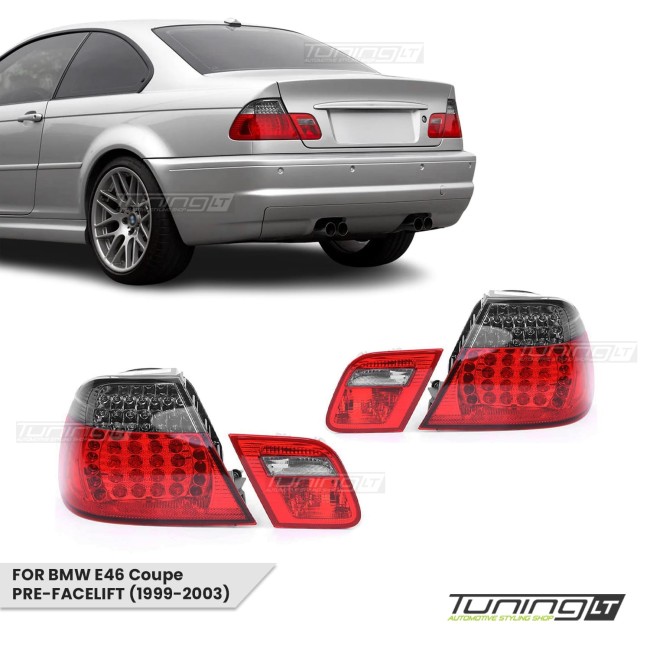 LED Galiniai Žibintai, komplektas skirtas BMW E46 (99-03) Coupe, su tamsintais posūkiais