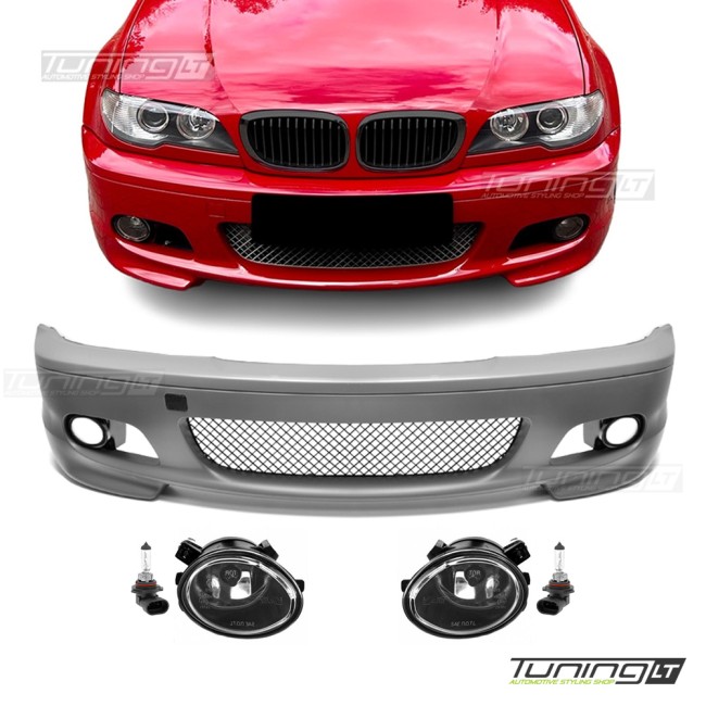 M-Tech Priekinis Bamperis, skirtas BMW E46 (99-06) coupe / cabrio, su skaidriais priešrūkiniais