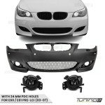 M look Priekinis Bamperis skirtas BMW E60 / E61 PRE-LCI (03-07) su 24 mm PDC angomis, su tamsintais priešrūkiniais
