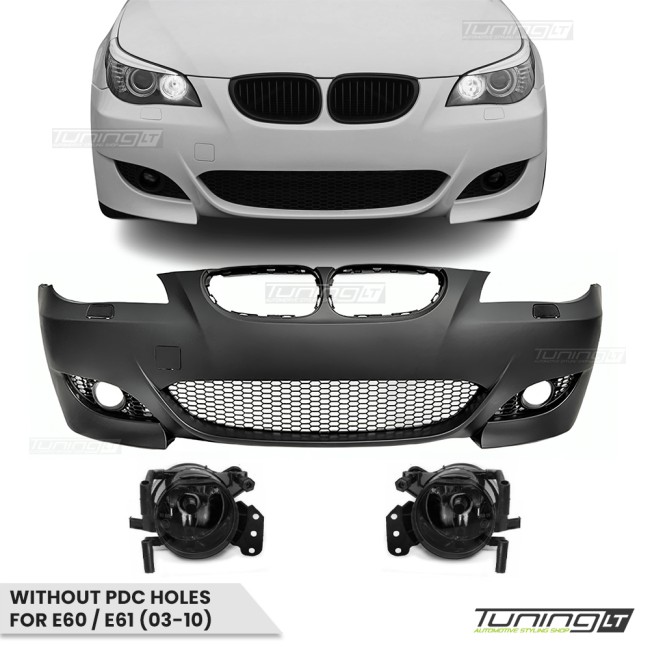M look Priekinis Bamperis skirtas BMW E60 / E61 (03-10) be PDC angų, su tamsintais priešrūkiniais M look Priekinis Bamperis skirtas BMW E60 / E61 (03-10) be PDC angų, su tamsintais priešrūkiniais