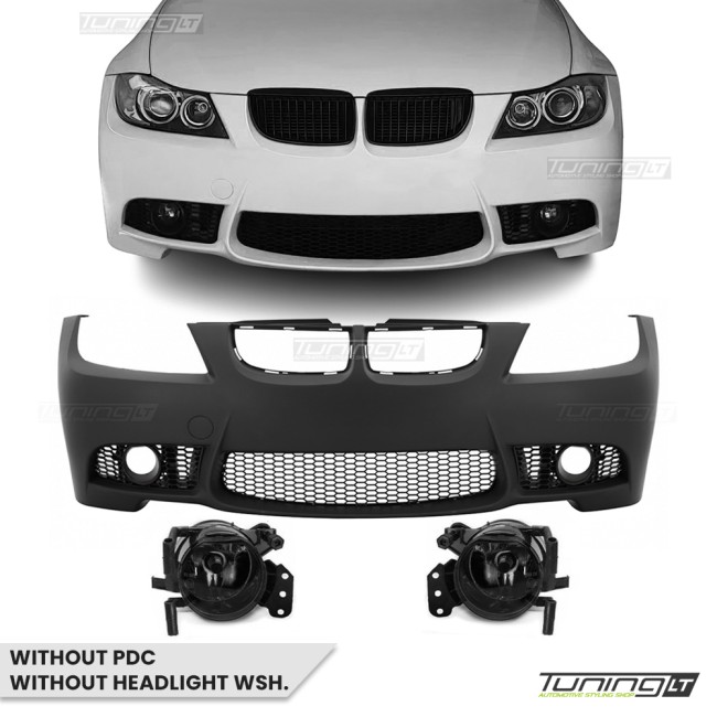 M3 style Front Bumper for BMW E90 / E91 (05-08), without PDC and washer holes, with smoked fog lights M3 style Front Bumper for BMW E90 / E91 (05-08), without PDC and washer holes, with smoked fog lights