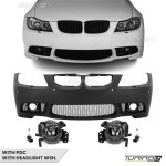 M3 išvaizdos Priekinis Bamperis skirtas BMW E90 / E91 (05-08), su PDC angomis ir apiplovimais, su skaidriais priešrūkiniais