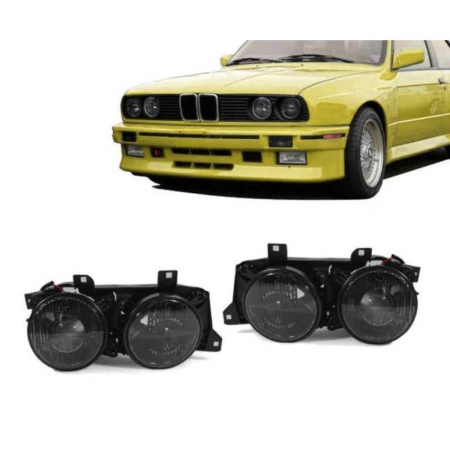 Headlights with lenses for BMW E30 (84-94), smoked 